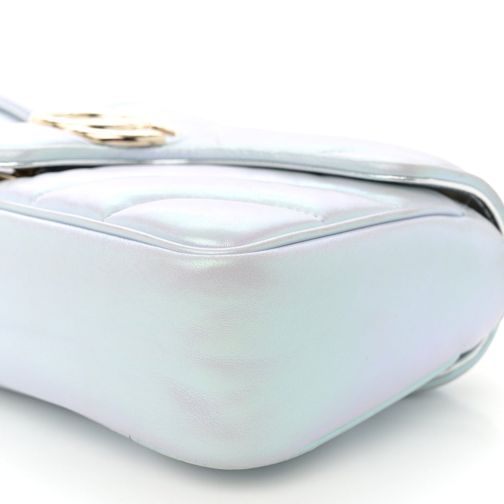 Iridescent Nappa Chevron Matelasse Small GG Marmont Shoulder Bag Iridescent Snow Light Blue