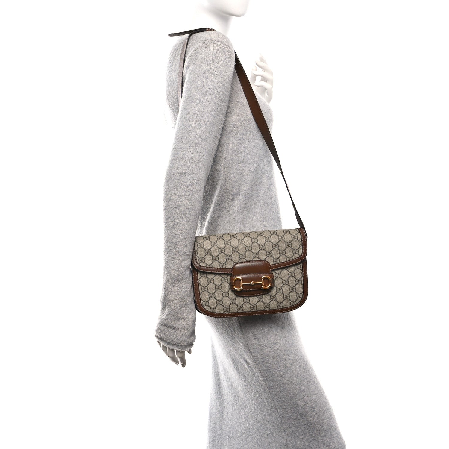 GG Supreme Monogram Horsebit 1955 Shoulder Bag Beige Brown Sugar