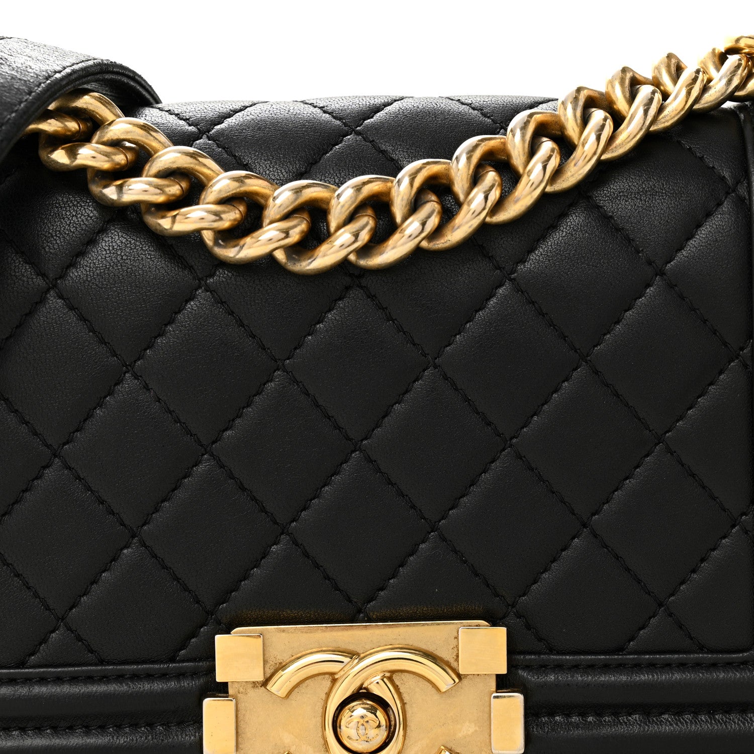 Lambskin Quilted Small Boy Flap Black