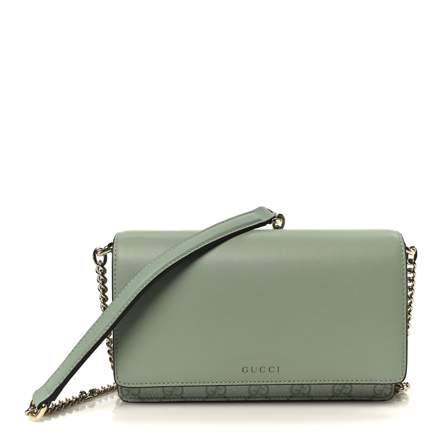 GG Supreme Monogram Textured Calfskin Emblem Wallet On Chain Sage Green