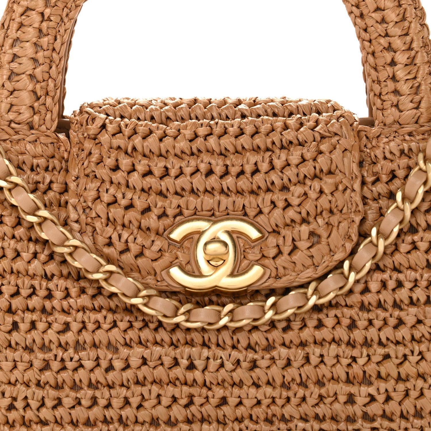 Braided Raffia Nano Kelly Flap Bag Dark Beige
