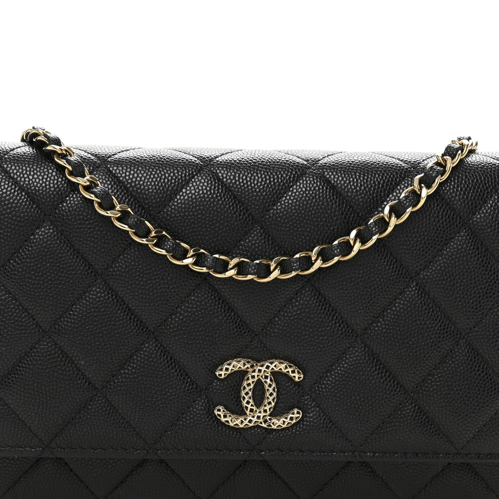 Caviar Quilted Perforated Metal CC Wallet On Chain WOC Black