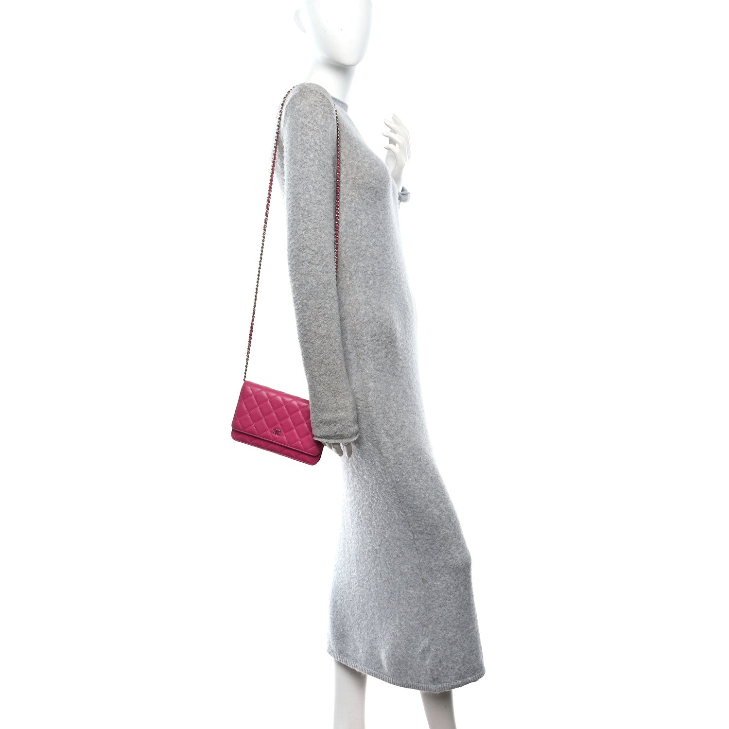 Lambskin Quilted Wallet On Chain WOC Dark Pink