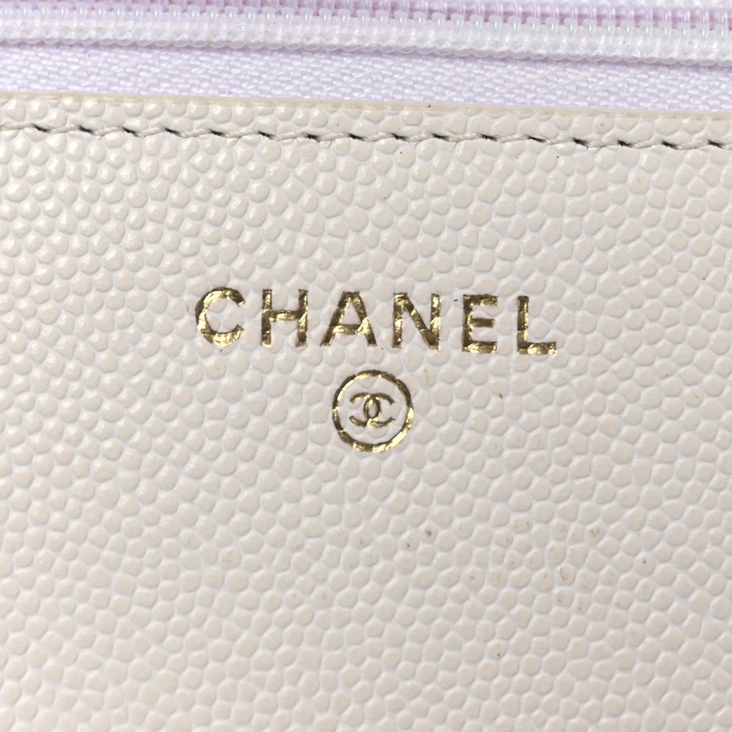 Caviar Quilted Perforated Metal CC Wallet On Chain WOC White