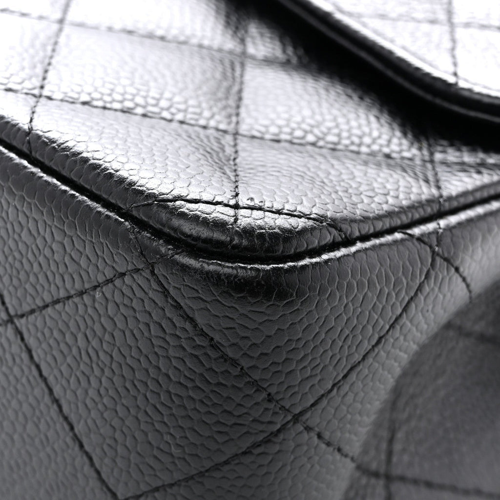 Caviar Quilted Jumbo Double Flap Black
