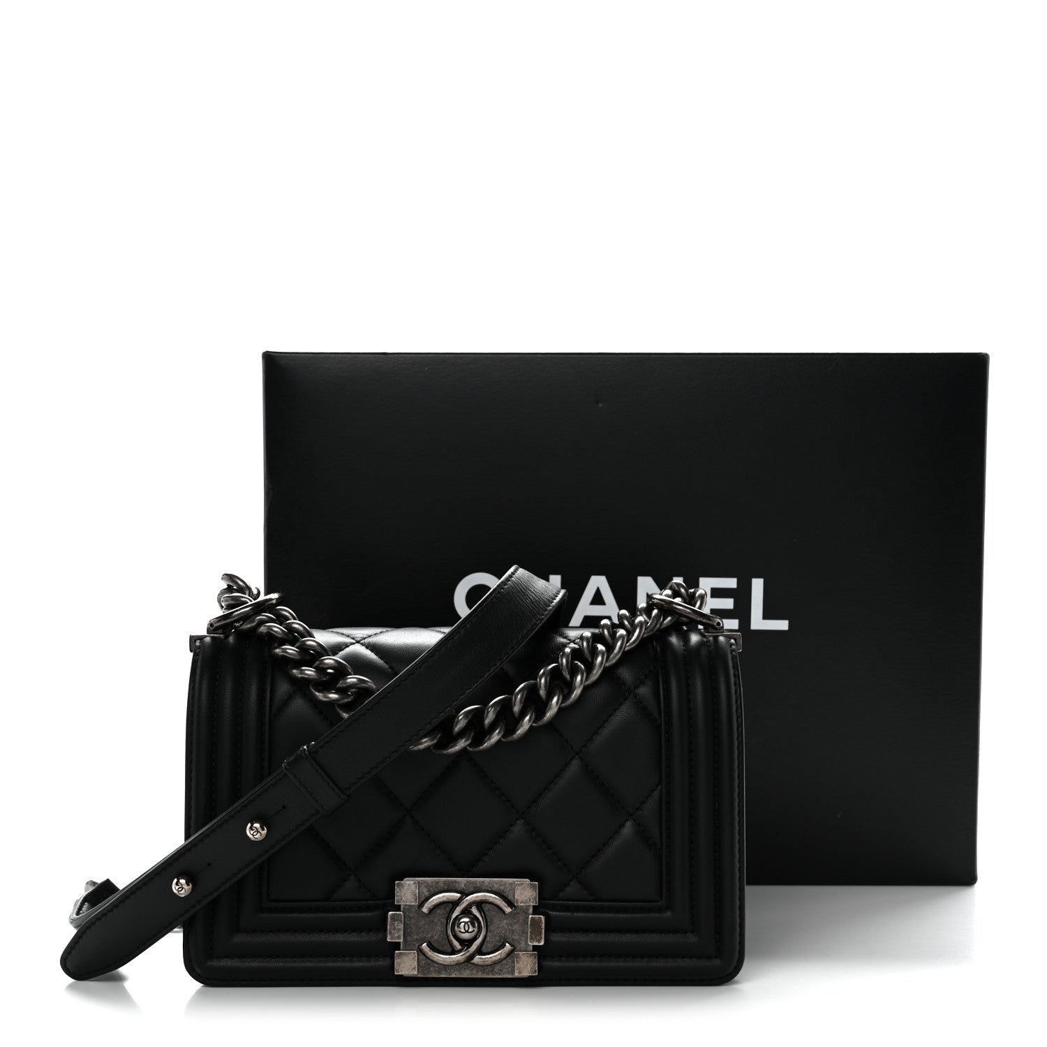 Calfskin Quilted Small Boy Flap Black