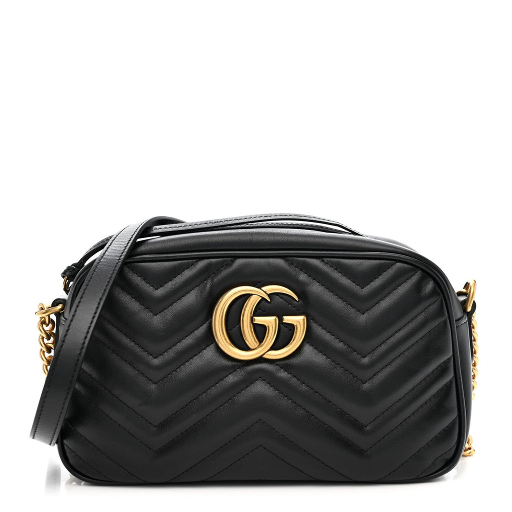 Calfskin Matelasse Small GG Marmont Chain Shoulder Bag Black