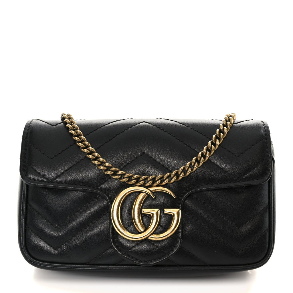 Calfskin Matelasse Super Mini GG Marmont Shoulder Bag Black