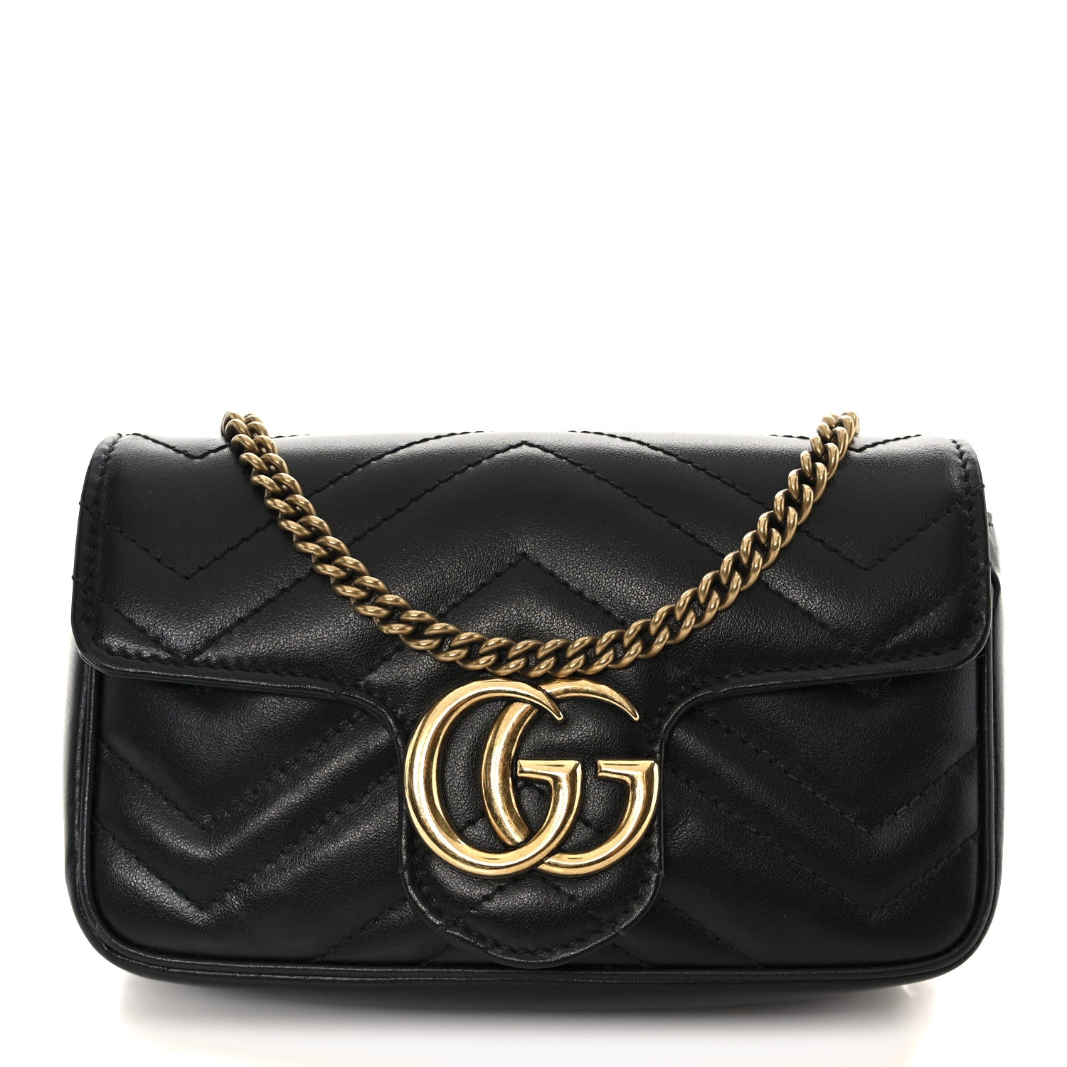 Calfskin Matelasse Super Mini GG Marmont Shoulder Bag Black