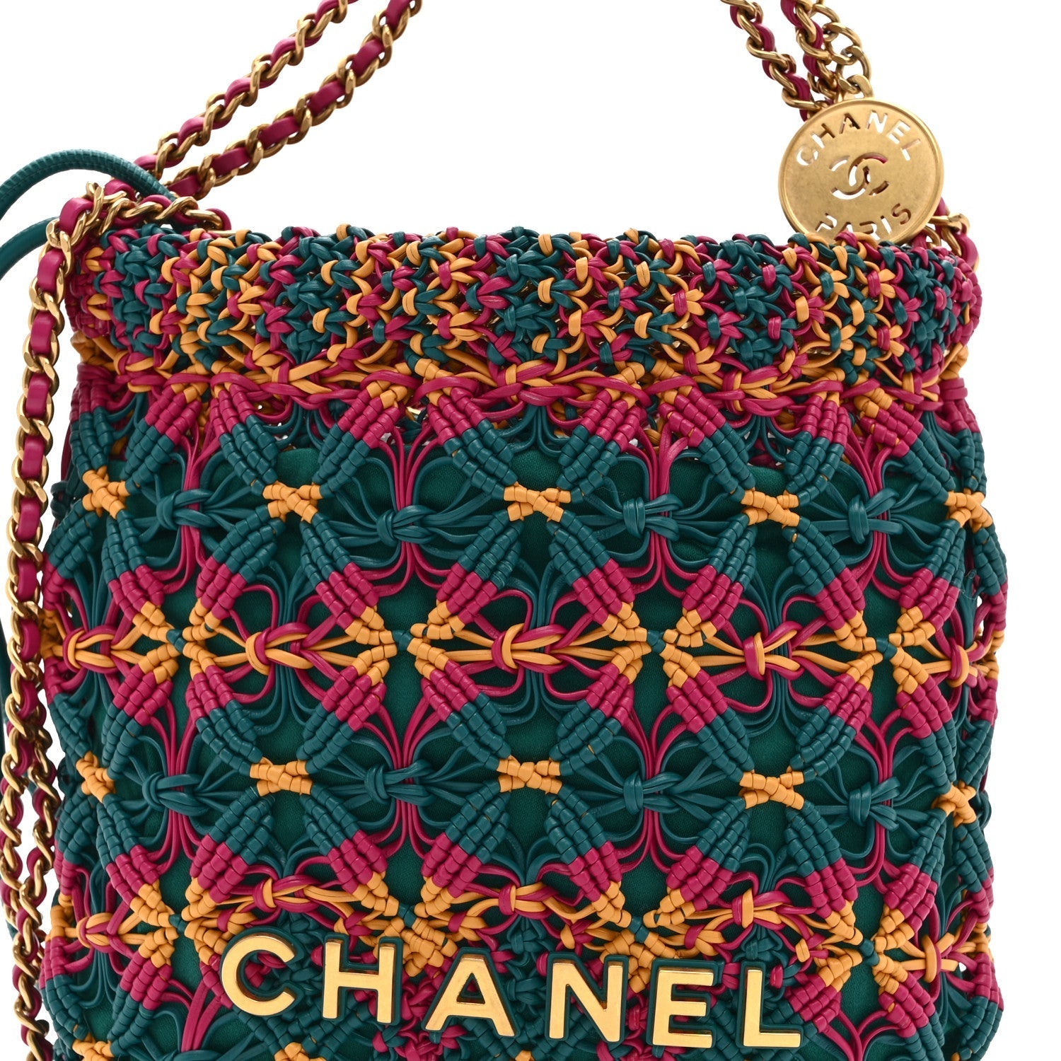 Calfskin Macrame Mini Chanel 22  Green Purple Yellow