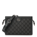 GG Supreme Monogram Textured Dollar Calfskin Web Small Ophidia Shoulder Bag Grey Black Graphite Grey