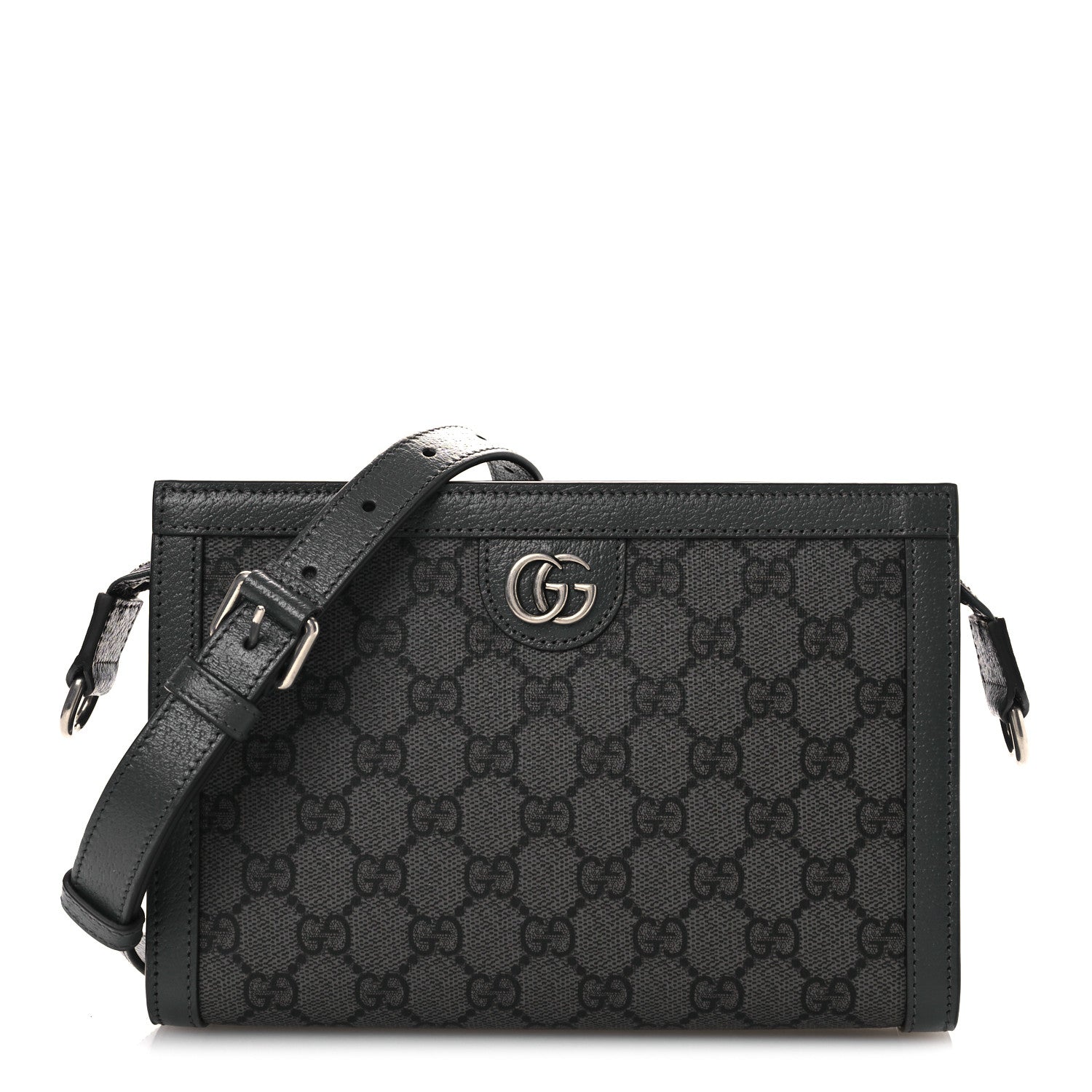 GG Supreme Monogram Textured Dollar Calfskin Web Small Ophidia Shoulder Bag Grey Black Graphite Grey