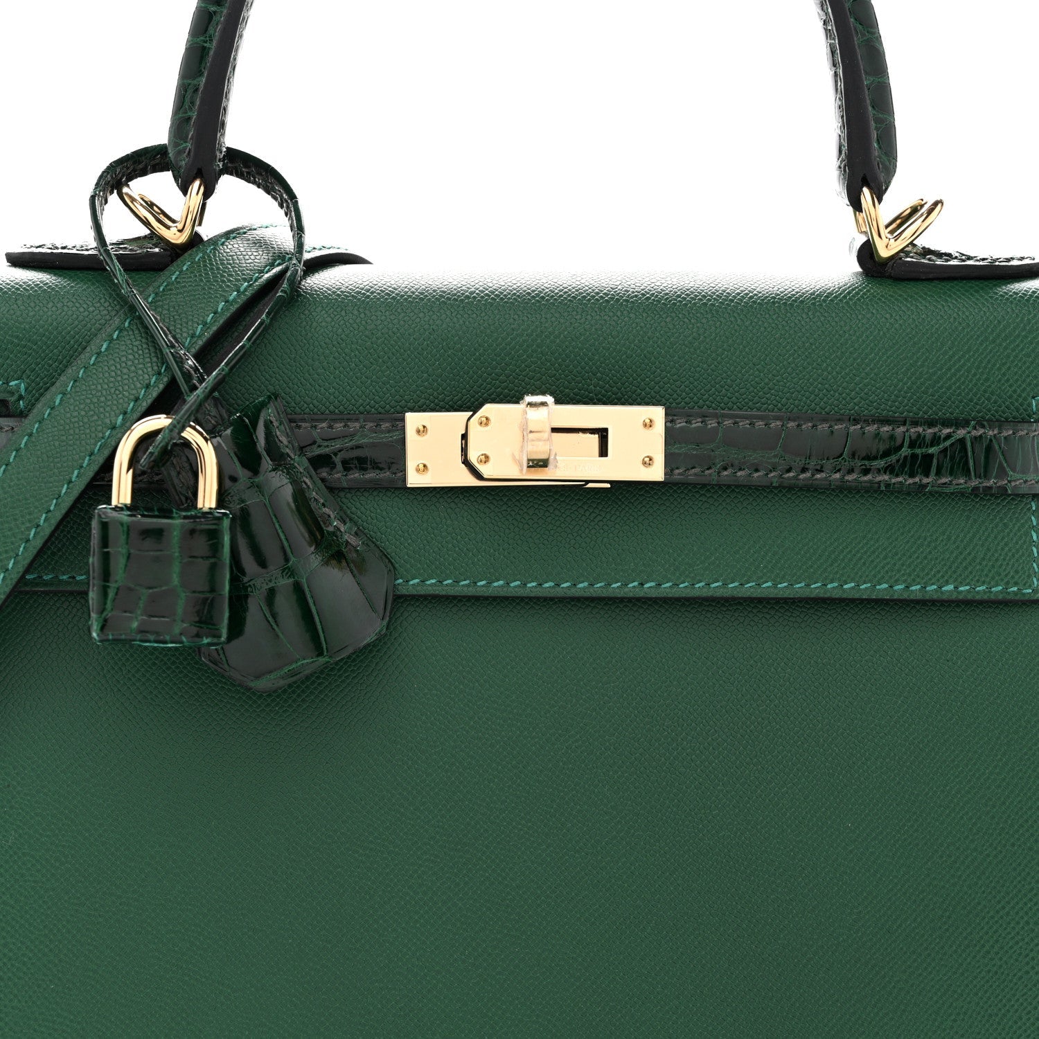 Madame Calfskin Shiny Alligator Kelly Sellier Touch 25 Vert Moyen