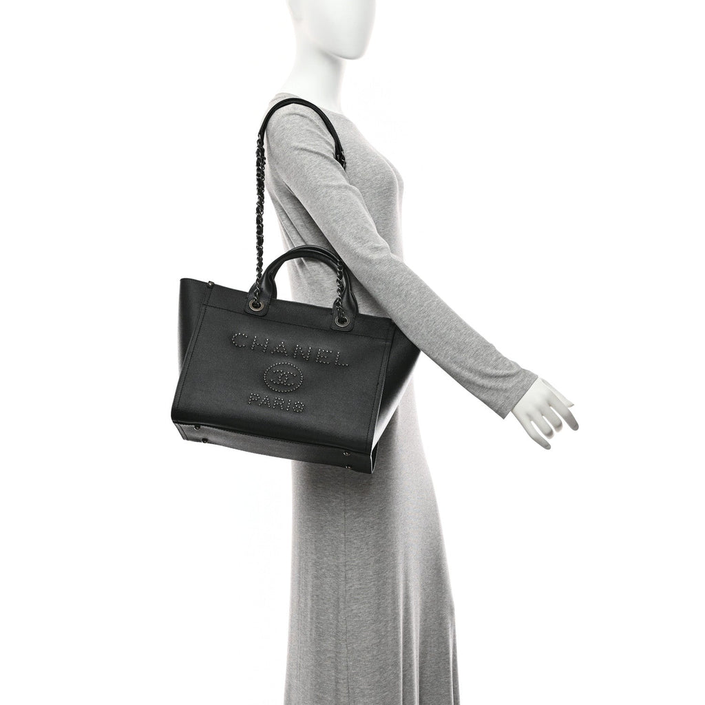 Caviar Small Studded Deauville Tote Black