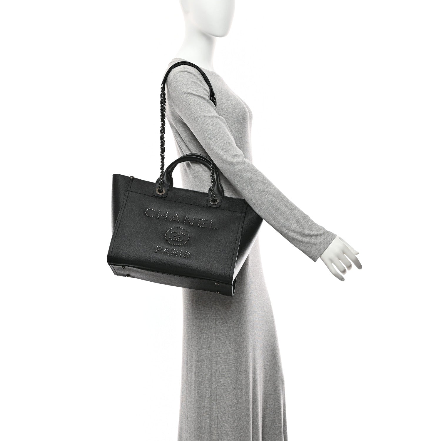 Caviar Small Studded Deauville Tote Black