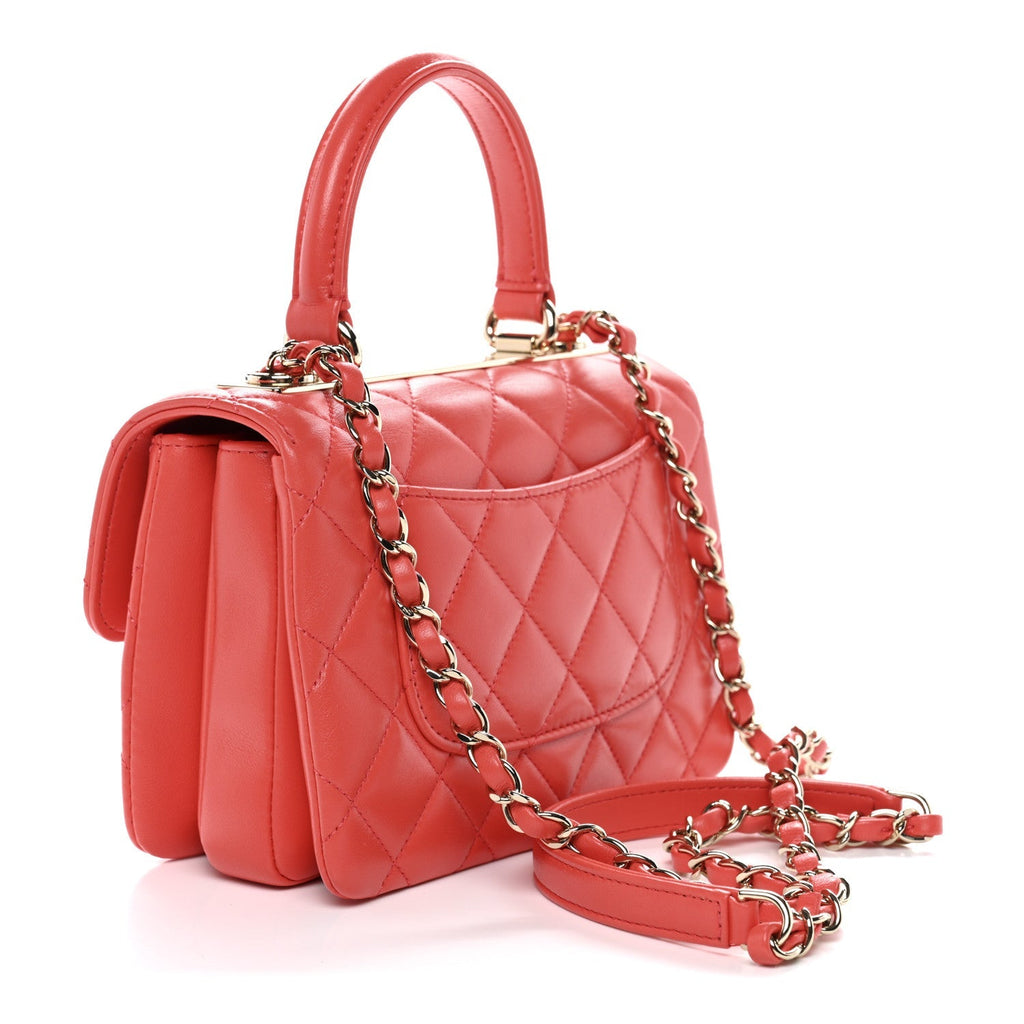 Lambskin Quilted Small Trendy CC Flap Dual Handle Bag Orange
