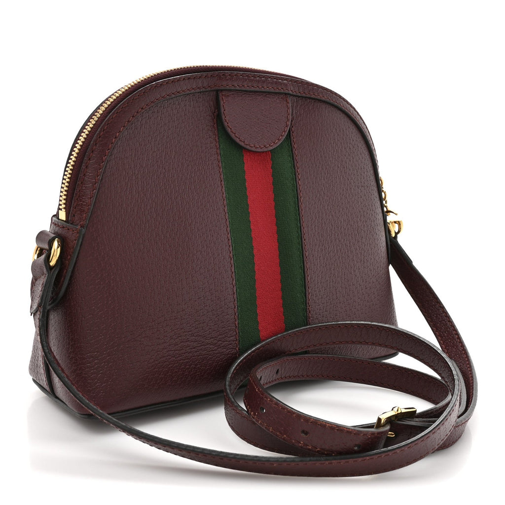 Textured Dollar Calfskin Web Small Ophidia Dome Shoulder Bag Burgundy