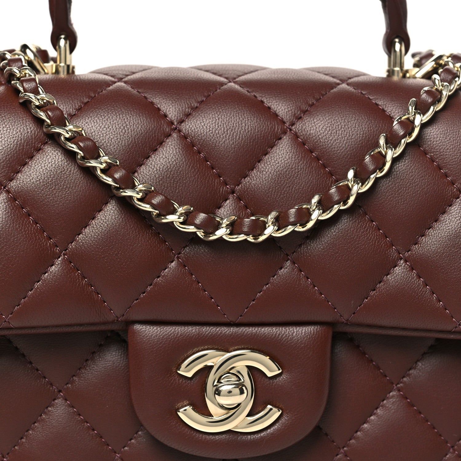 Lambskin Quilted Mini Top Handle Rectangular Flap Dark Brown