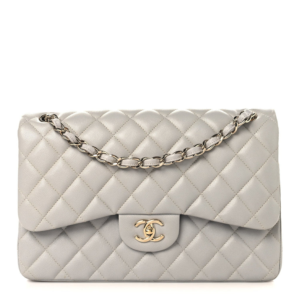 Caviar Quilted Jumbo Double Flap Grey