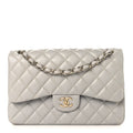 Caviar Quilted Jumbo Double Flap Grey