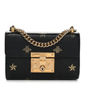 Grained Calfskin Bee Star Small Padlock Shoulder Bag Black