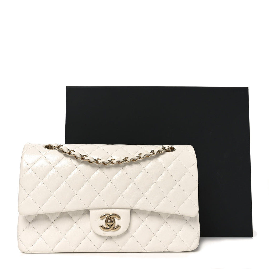Caviar Quilted Medium Double Flap White