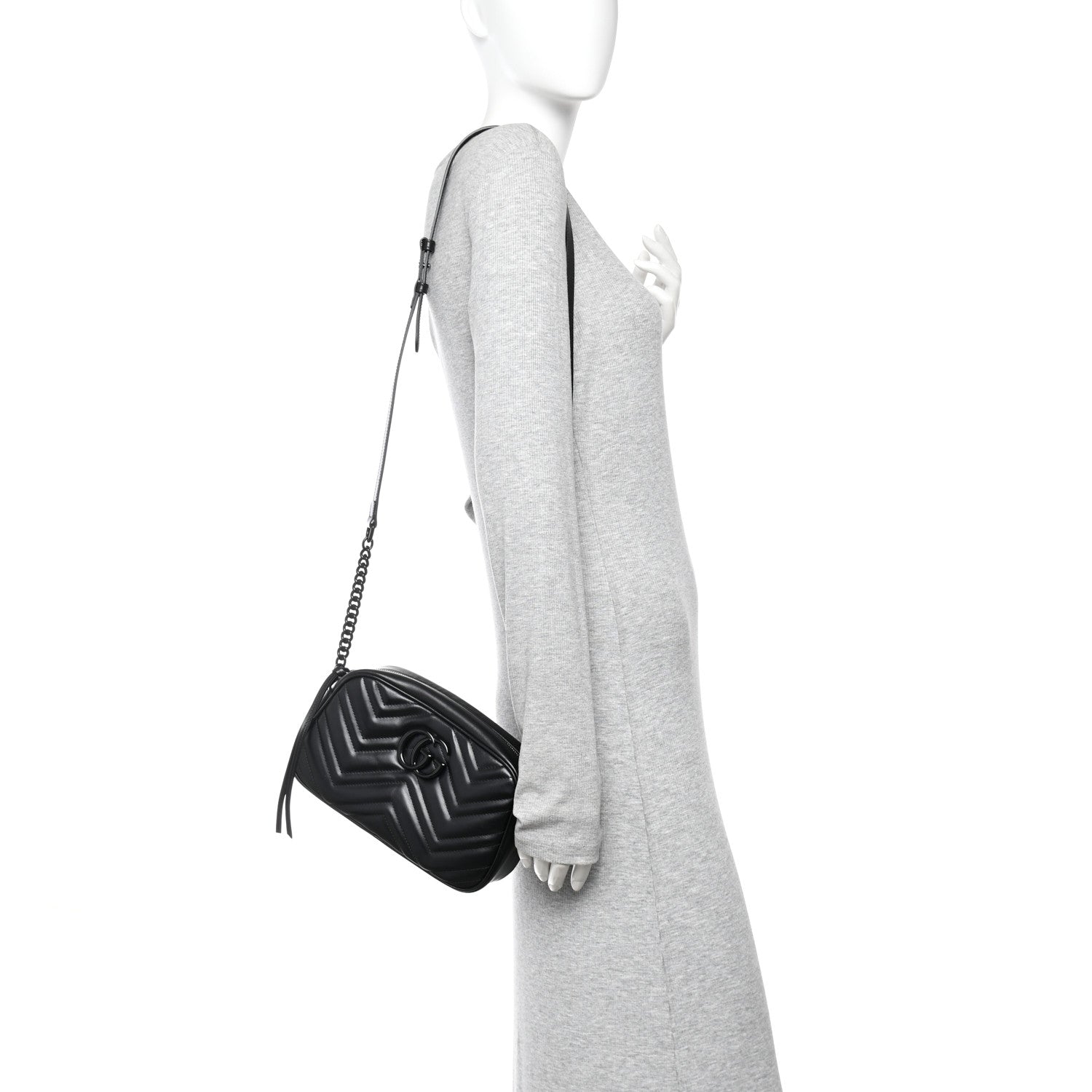 Calfskin Matelasse Monochrome Small GG Marmont Chain Shoulder Bag Black