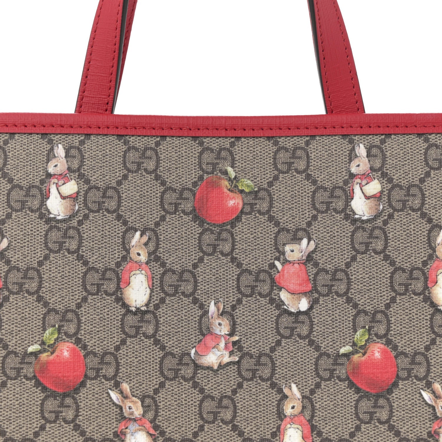 X Peter Rabbit GG Supreme Monogram Rabbit Apple Childrens Tote Beige Ebony Multicolor Bright Hibiscus