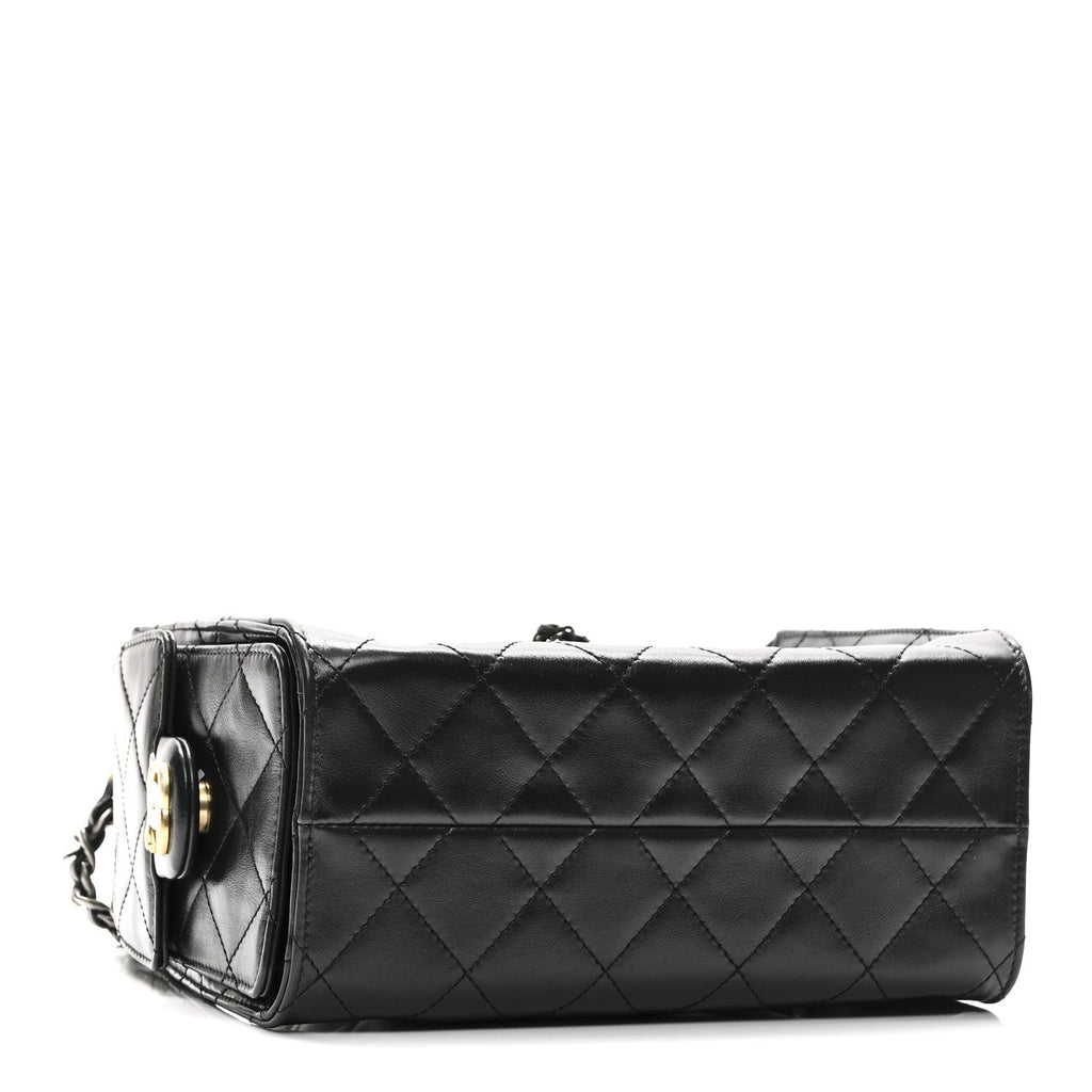 Shiny Crumpled Quilted Mini Chanel 25 Handbag Black