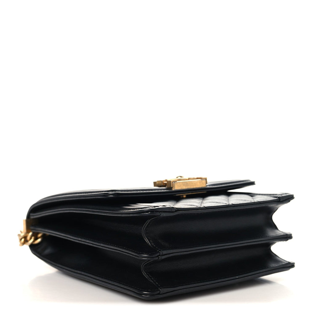 Calfskin Quilted North South Boy Flap Black