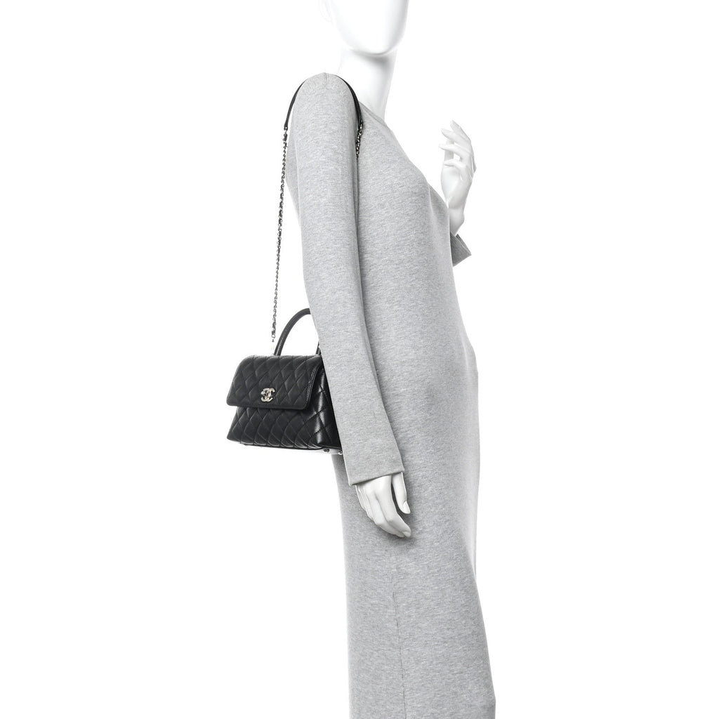 Caviar Quilted Mini Coco Handle Flap Black