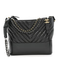 Aged Calfskin Chevron Quilted Medium Gabrielle Hobo Black
