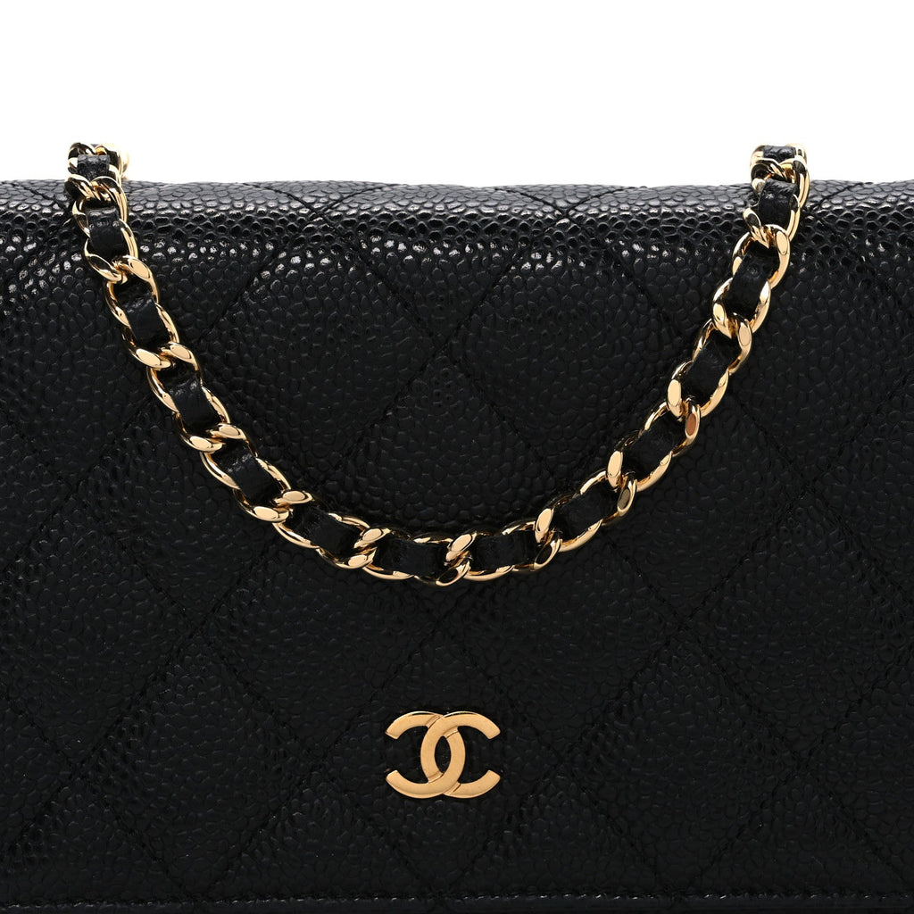 Caviar Quilted Wallet on Chain WOC Black
