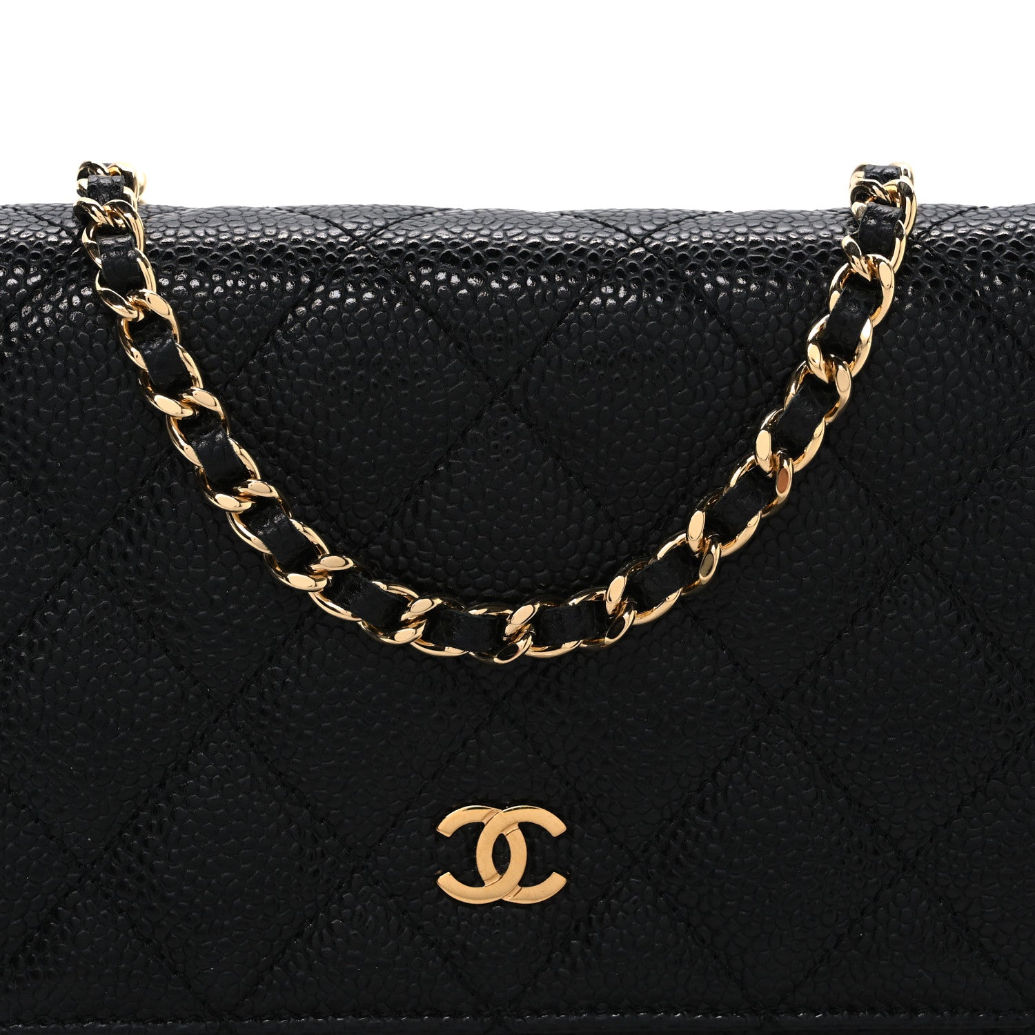 Caviar Quilted Wallet on Chain WOC Black