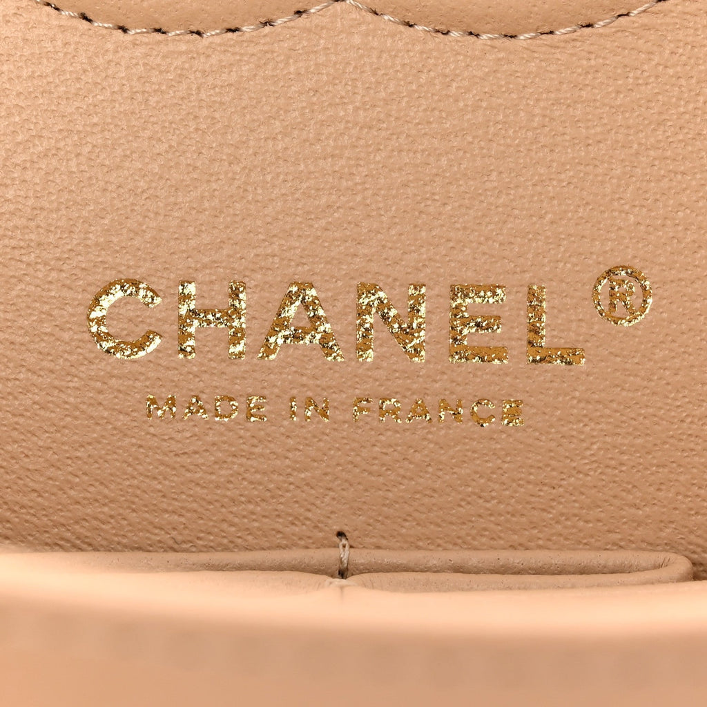 Caviar Quilted Small Double Flap Beige