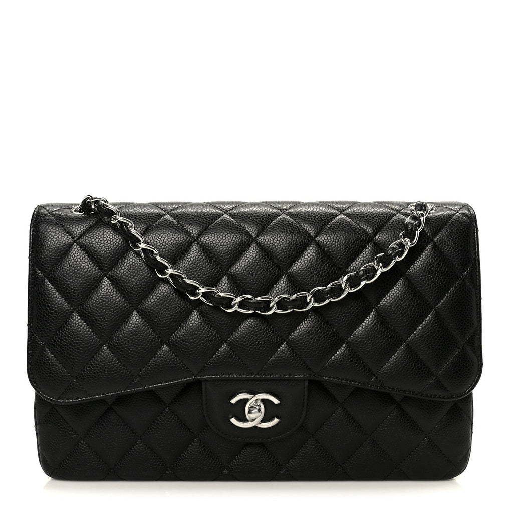 Caviar Quilted Jumbo Double Flap Black