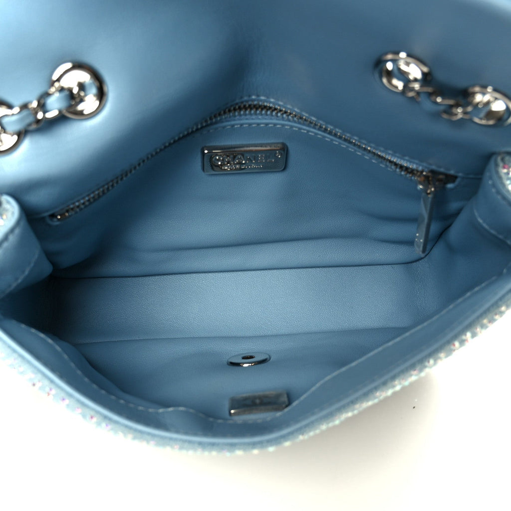 Denim Strass Evening Flap Bag Blue