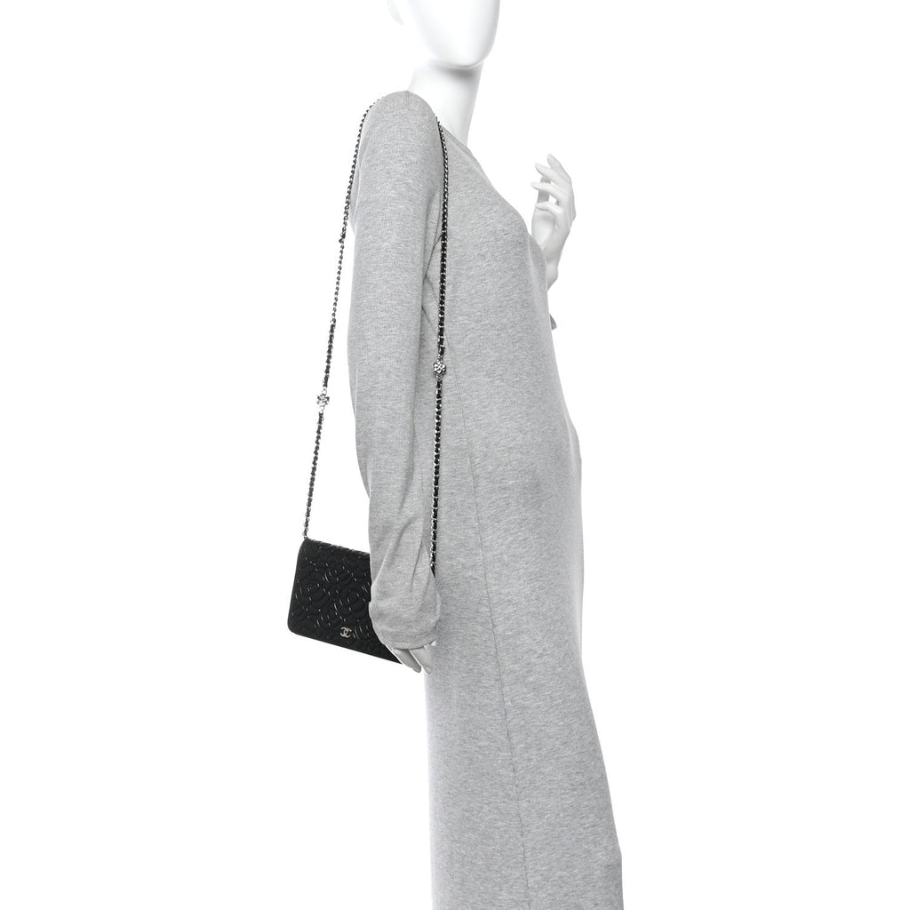 Caviar Camellia Embossed Wallet On Chain WOC Black