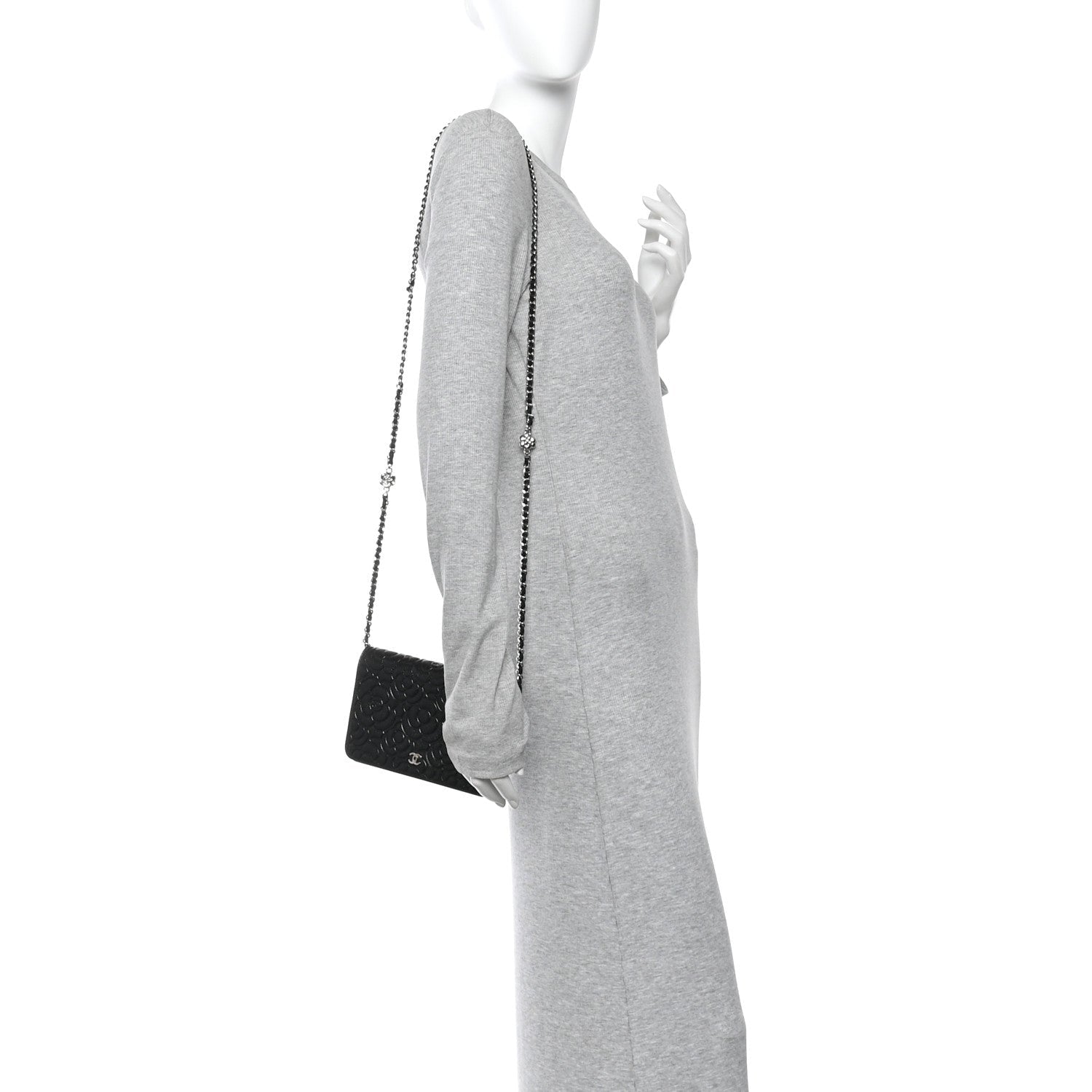 Caviar Camellia Embossed Wallet On Chain WOC Black