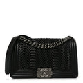 Calfskin Pleated Medium Boy Flap Black