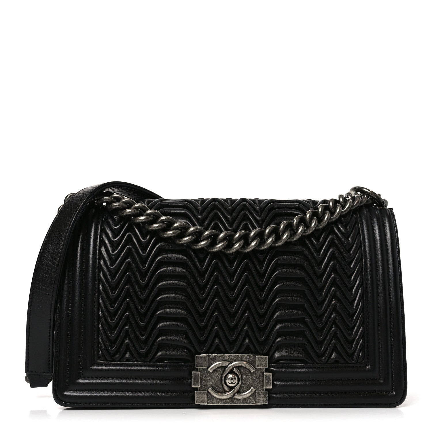 Calfskin Pleated Medium Boy Flap Black