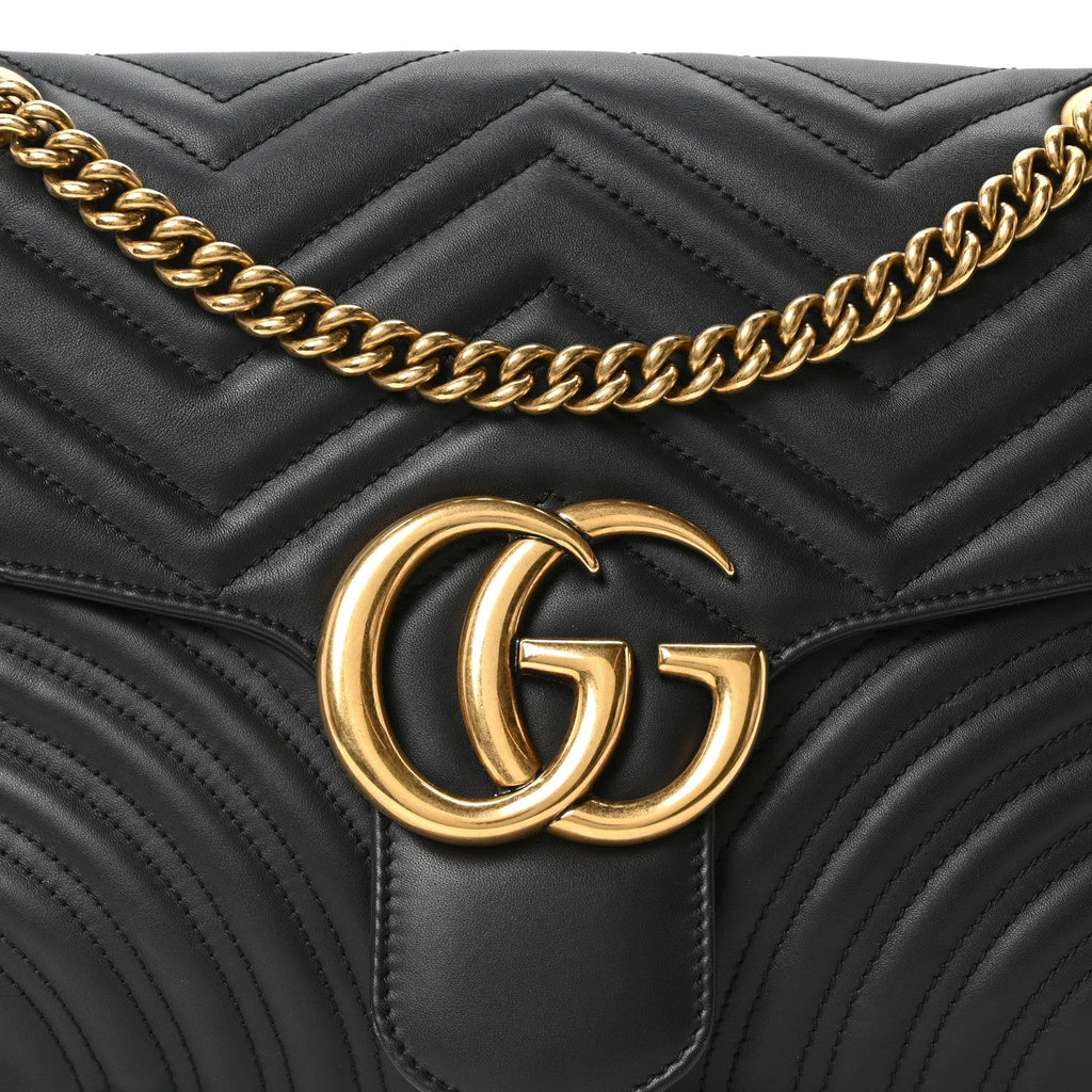Calfskin Matelasse Medium GG Marmont Shoulder Bag Black