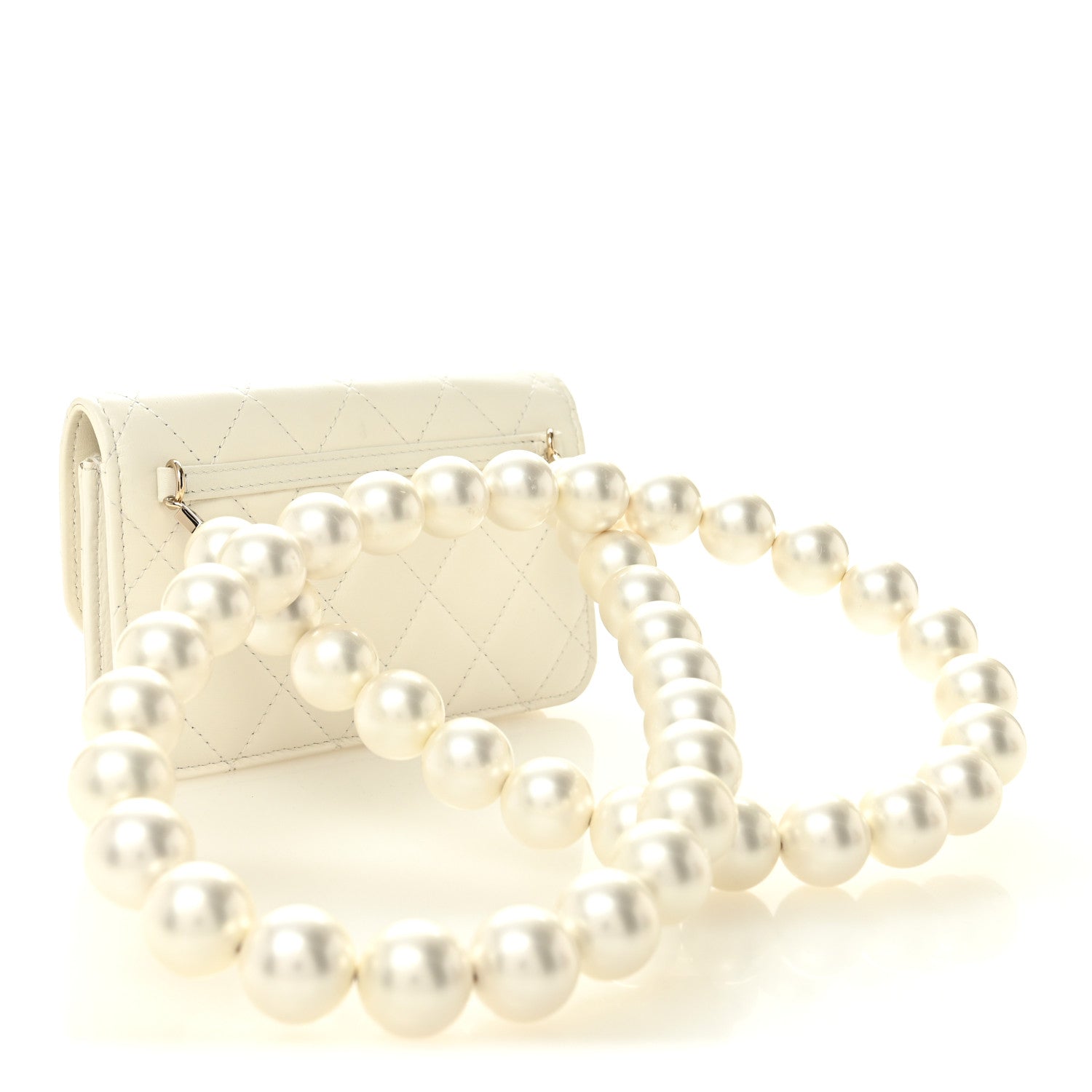 Calfskin Quilted Mini Maxi Pearls Wallet On Chain WOC White