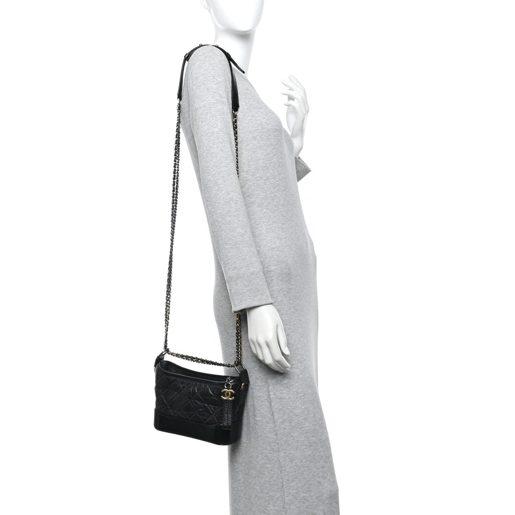 Aged Calfskin Quilted Small Gabrielle Hobo Black