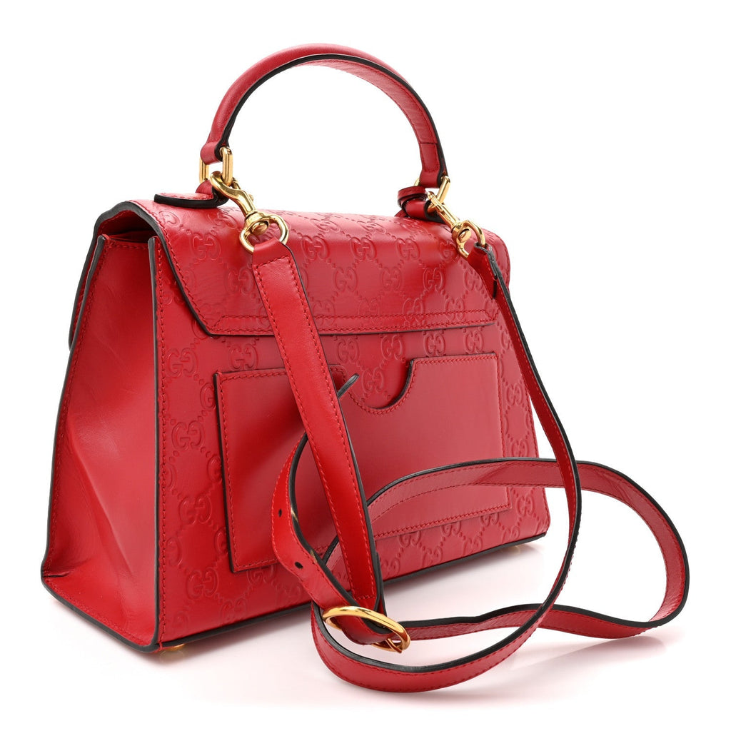 Guccissima Signature Small Padlock Top Handle Bag Hibiscus Red