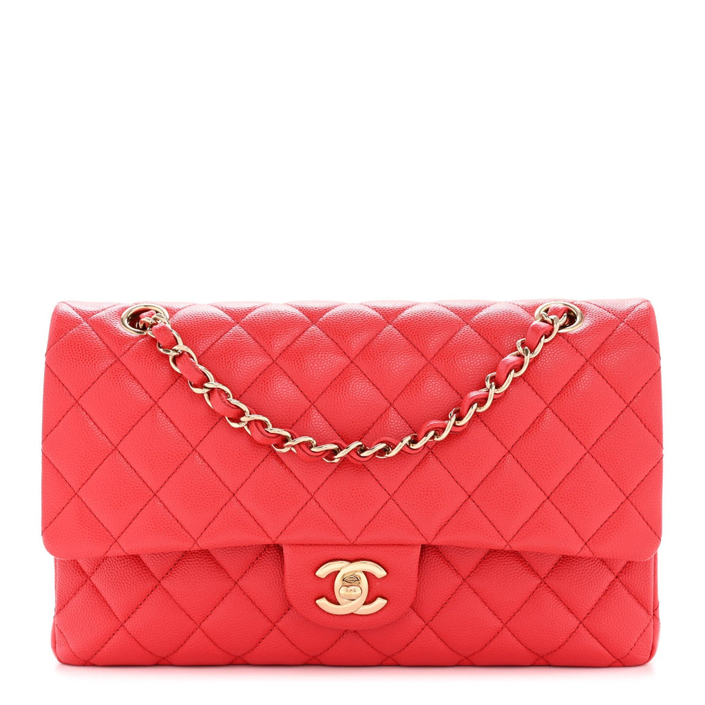 Caviar Quilted Medium Double Flap Red