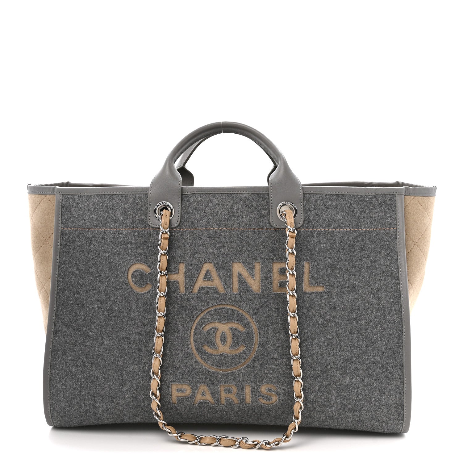 Wool Felt Large Deauville Tote Grey Beige