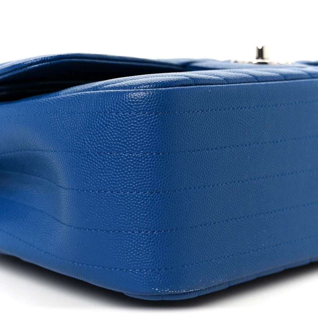 Caviar Chevron Quilted Jumbo Double Flap Blue
