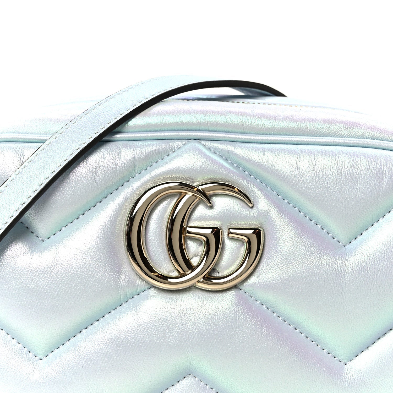 Iridescent Nappa Chevron Matelasse Small GG Marmont Chain Shoulder Bag Iridescent Salvy Green