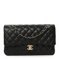Lambskin Quilted Medium Double Flap Black